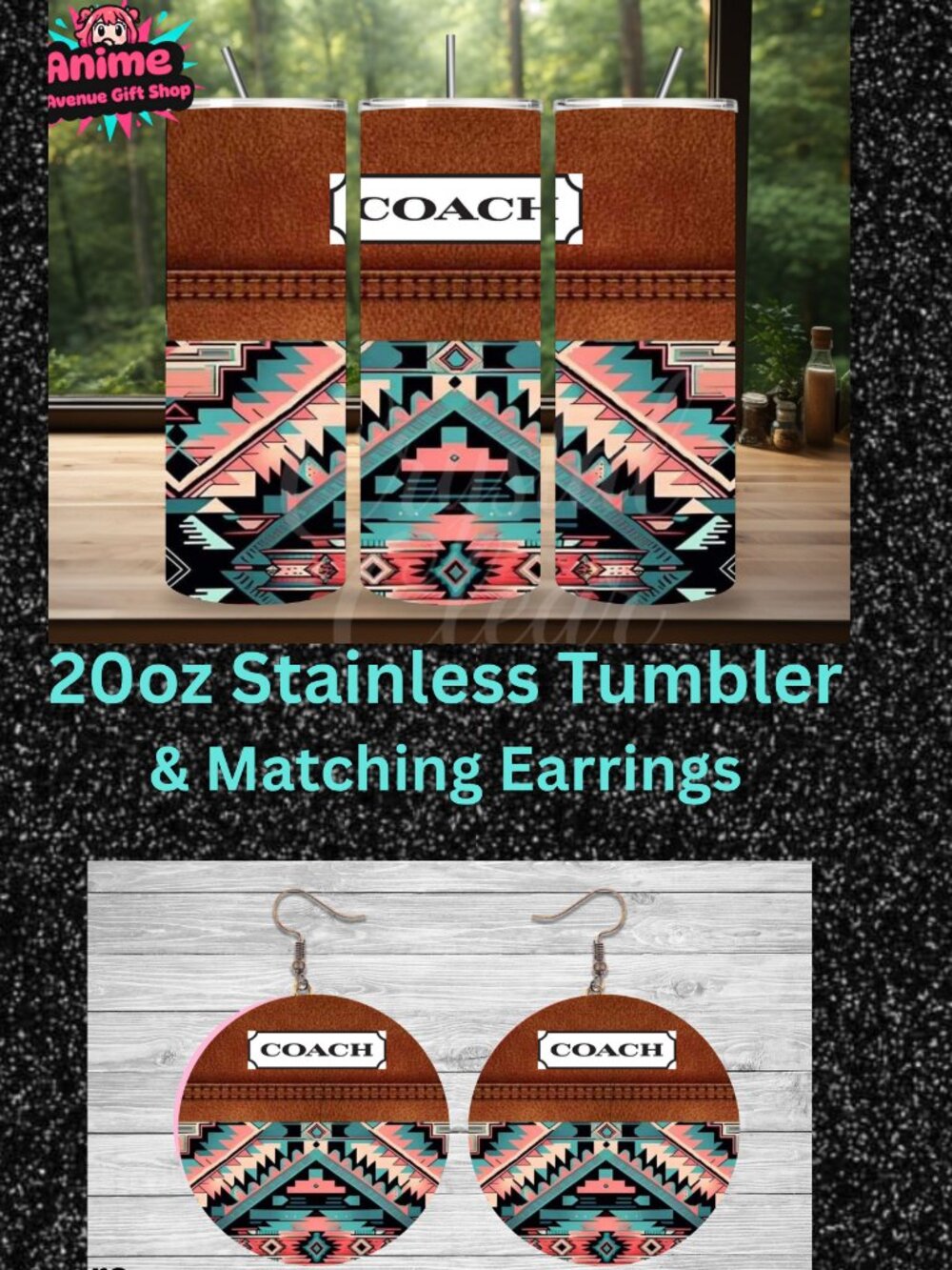Coach 20oz Stainless Steel Tumbler & Matching Earring Set Custom